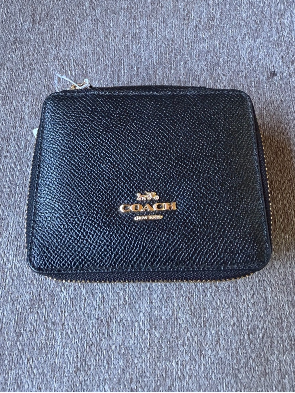 Coach Black Saffiano Leather Zip around mini jewelry box